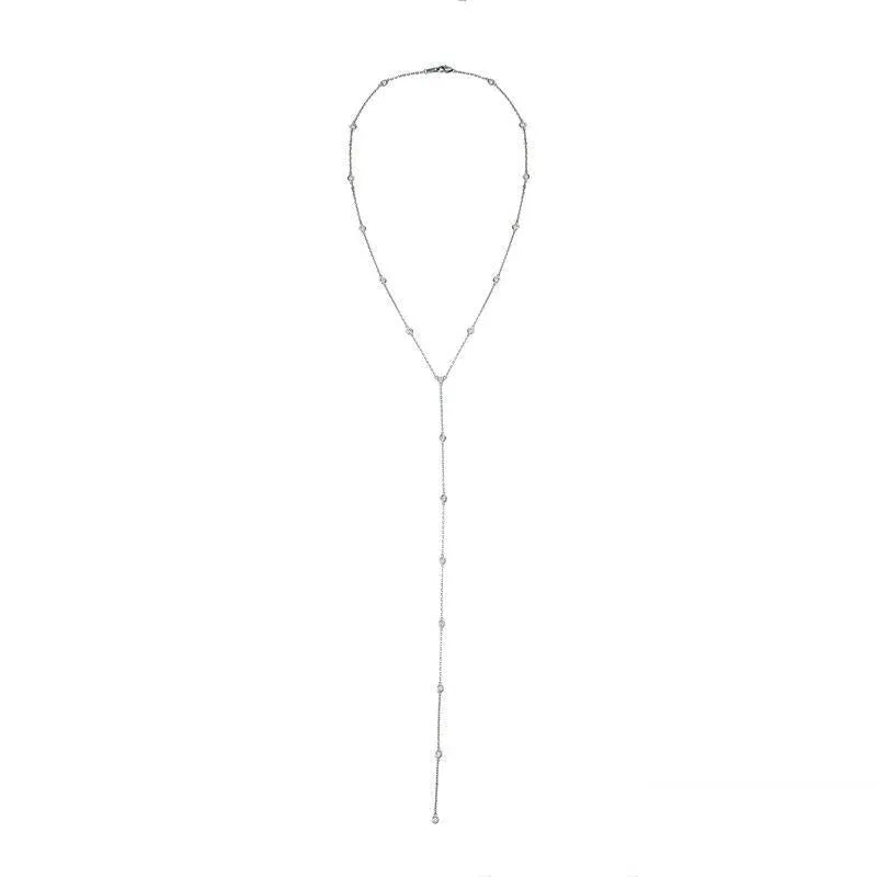 1.00 Carat Natural Diamond Bezel Necklace 14K White Gold G SI