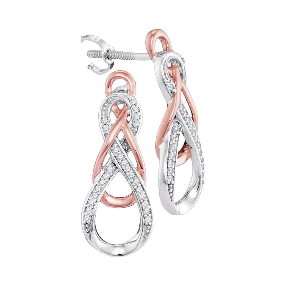 10k Two-tone Gold Women Round Diamond Linked Infinity Stud Earrings 1/8 Cttw