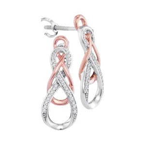 10k Two-tone Gold Women Round Diamond Linked Infinity Stud Earrings 1/8 Cttw