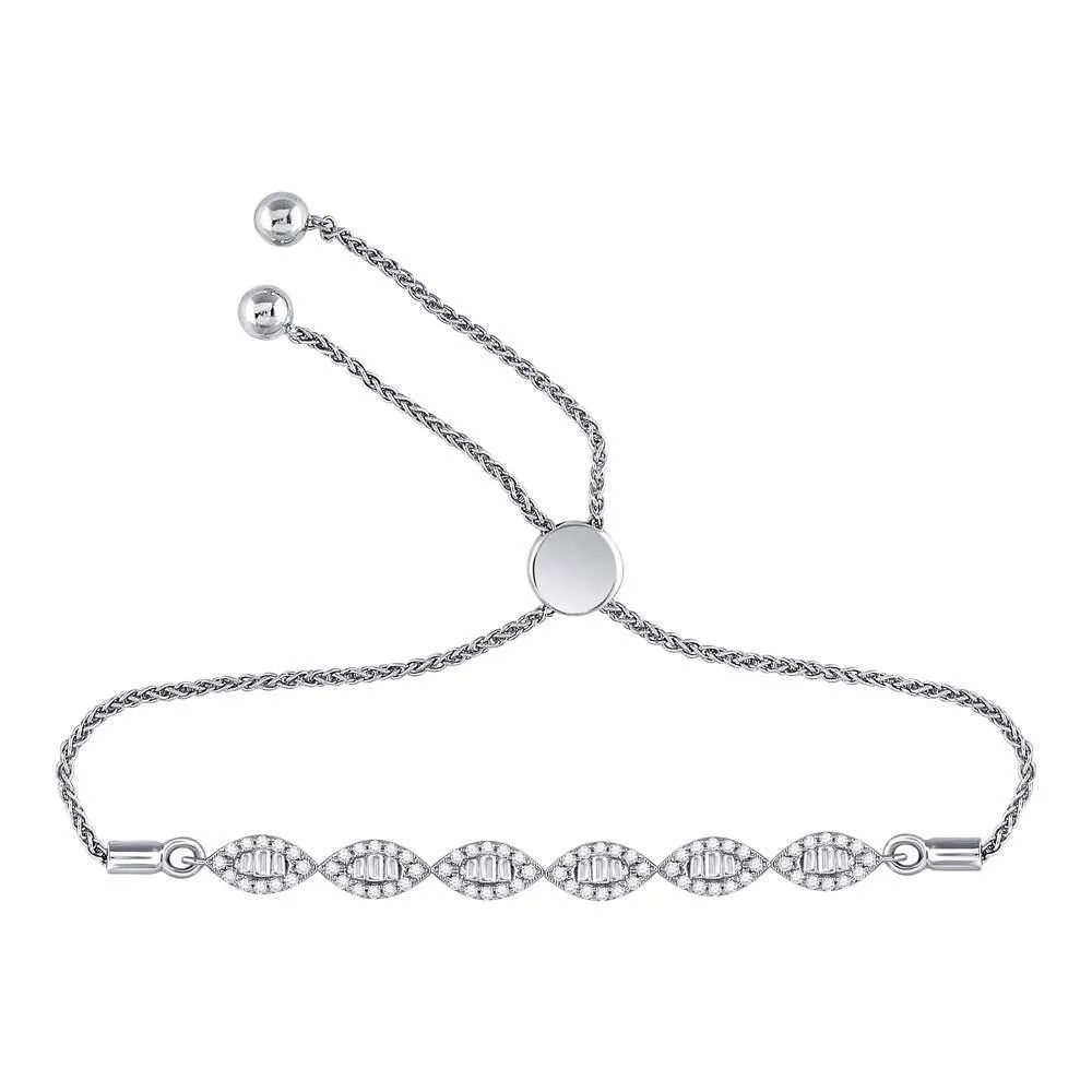 10K White Gold Diamond Linked Oval Bolo Bracelet 3/8 Cttw