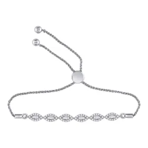10K White Gold Diamond Linked Oval Bolo Bracelet 3/8 Cttw