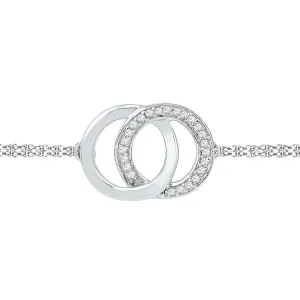 10K White Gold Womens Round Diamond Linked Circles Bracelet 1/12 Cttw
