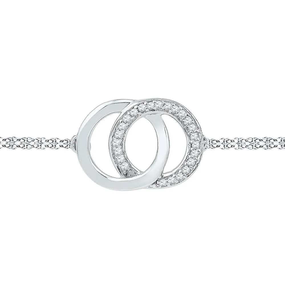 10K White Gold Womens Round Diamond Linked Circles Bracelet 1/12 Cttw