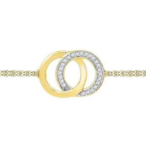 10K Yellow Gold Womens Round Diamond Linked Circles Fashion Bracelet 1/12 Cttw