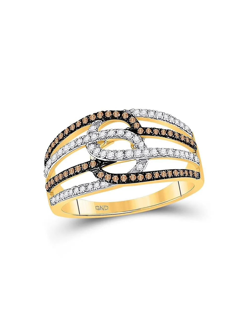 10kt Yellow Gold Womens Round Brown Diamond Linked Loop Band Ring 1/2 Cttw