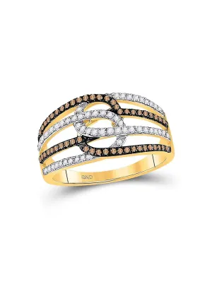 10kt Yellow Gold Womens Round Brown Diamond Linked Loop Band Ring 1/2 Cttw