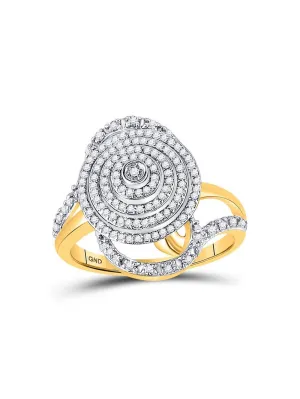 10kt Yellow Gold Womens Round Diamond Concentric Circle Layered Cluster Ring 1/2 Cttw