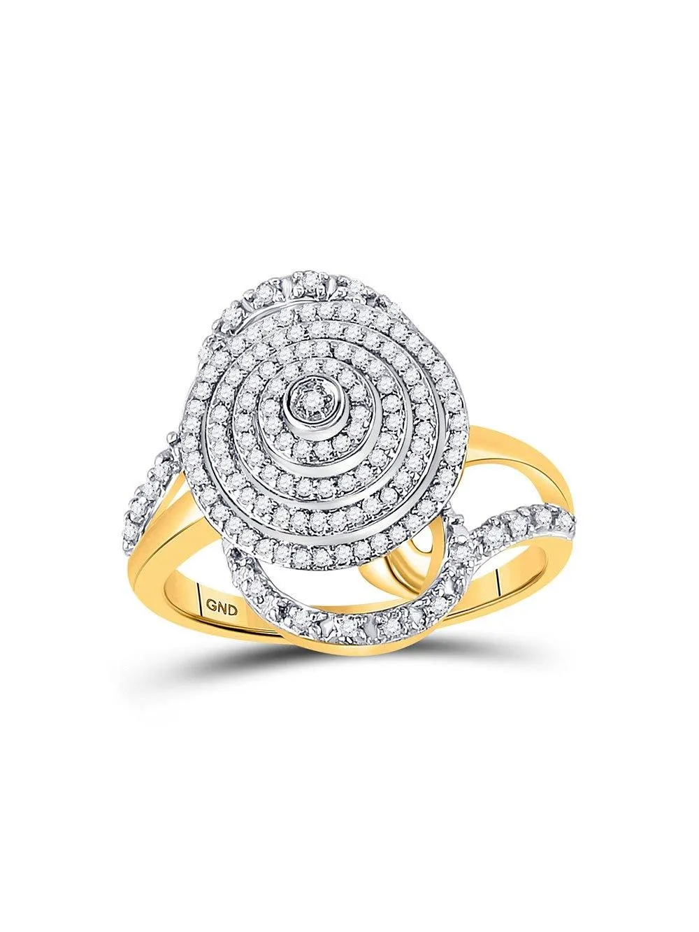 10kt Yellow Gold Womens Round Diamond Concentric Circle Layered Cluster Ring 1/2 Cttw