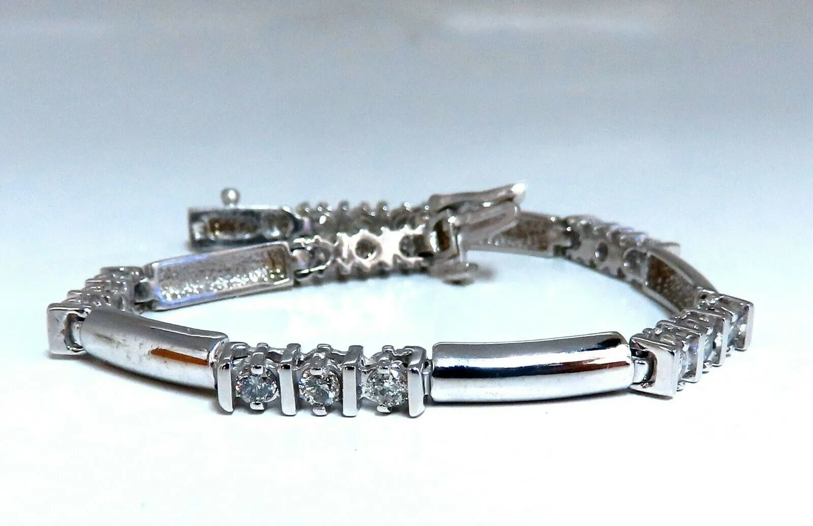 1.30ct Natural Diamonds Long Bar Linked Bracelet 14 Karat