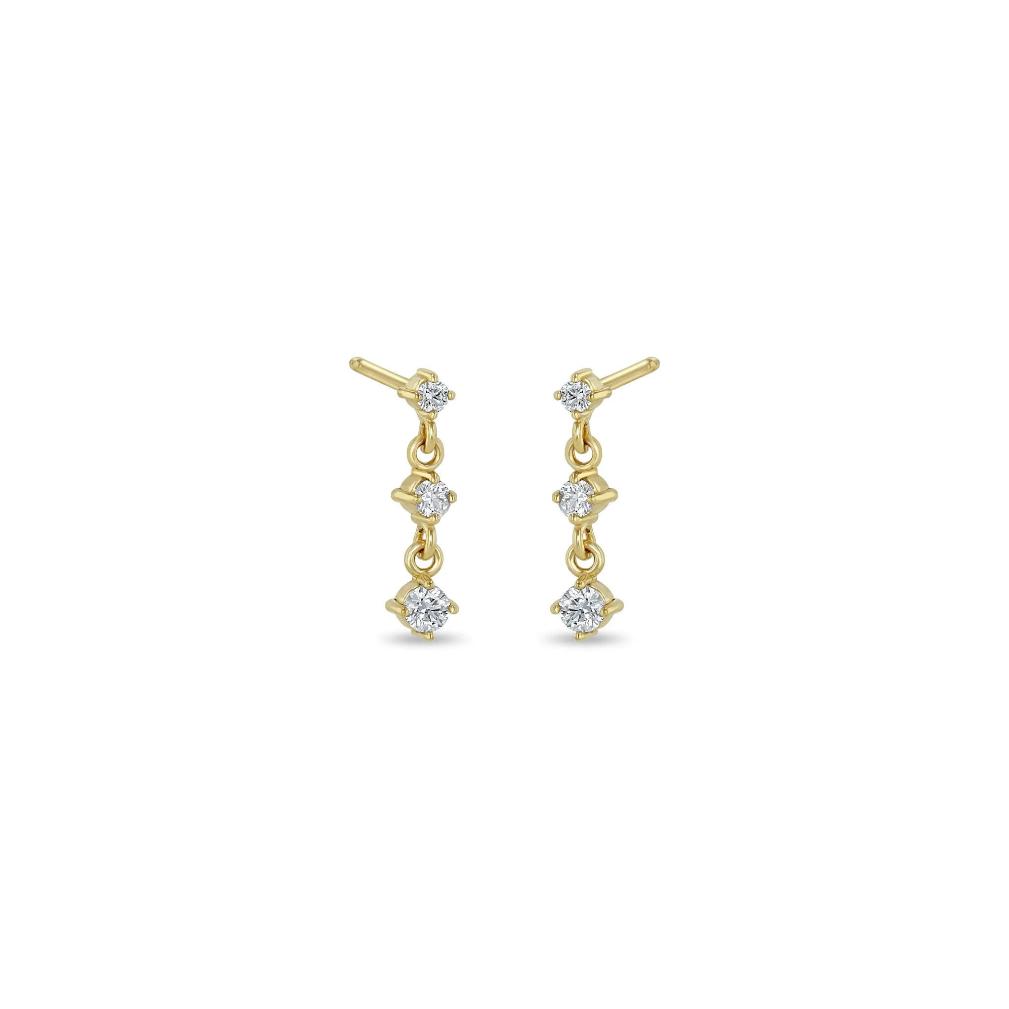 14k 3 Linked Graduated Prong Diamond Drop Earrings