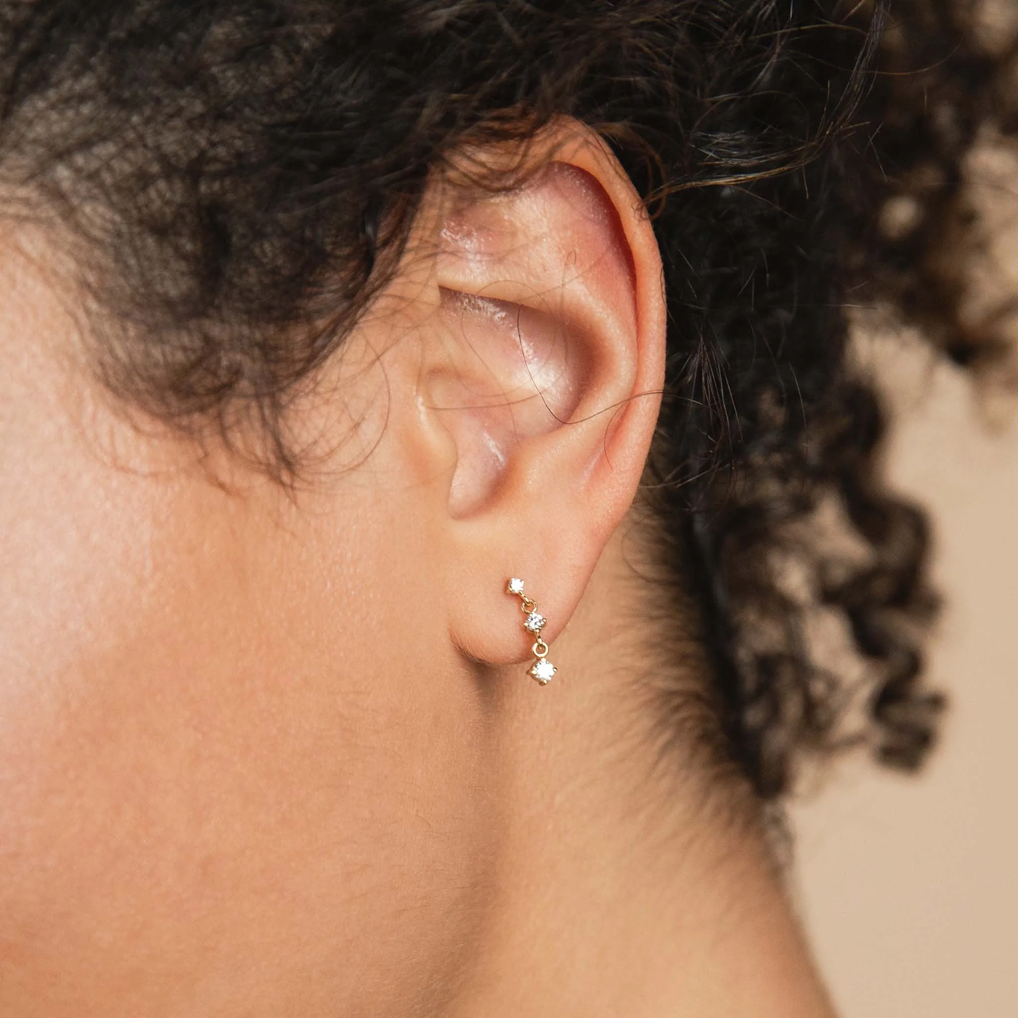14k 3 Linked Graduated Prong Diamond Drop Earrings