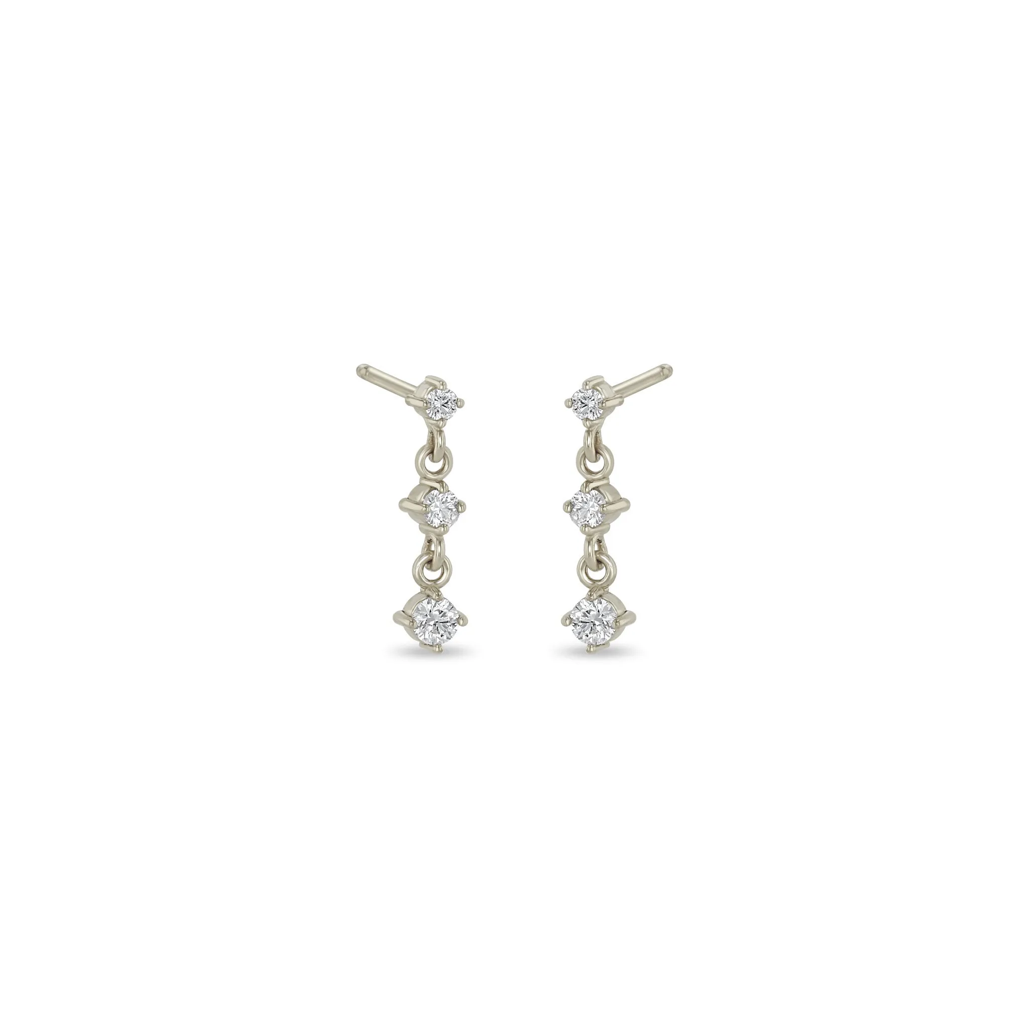 14k 3 Linked Graduated Prong Diamond Drop Earrings