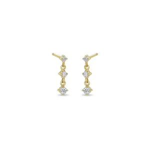 14k 3 Linked Graduated Prong Diamond Drop Earrings
