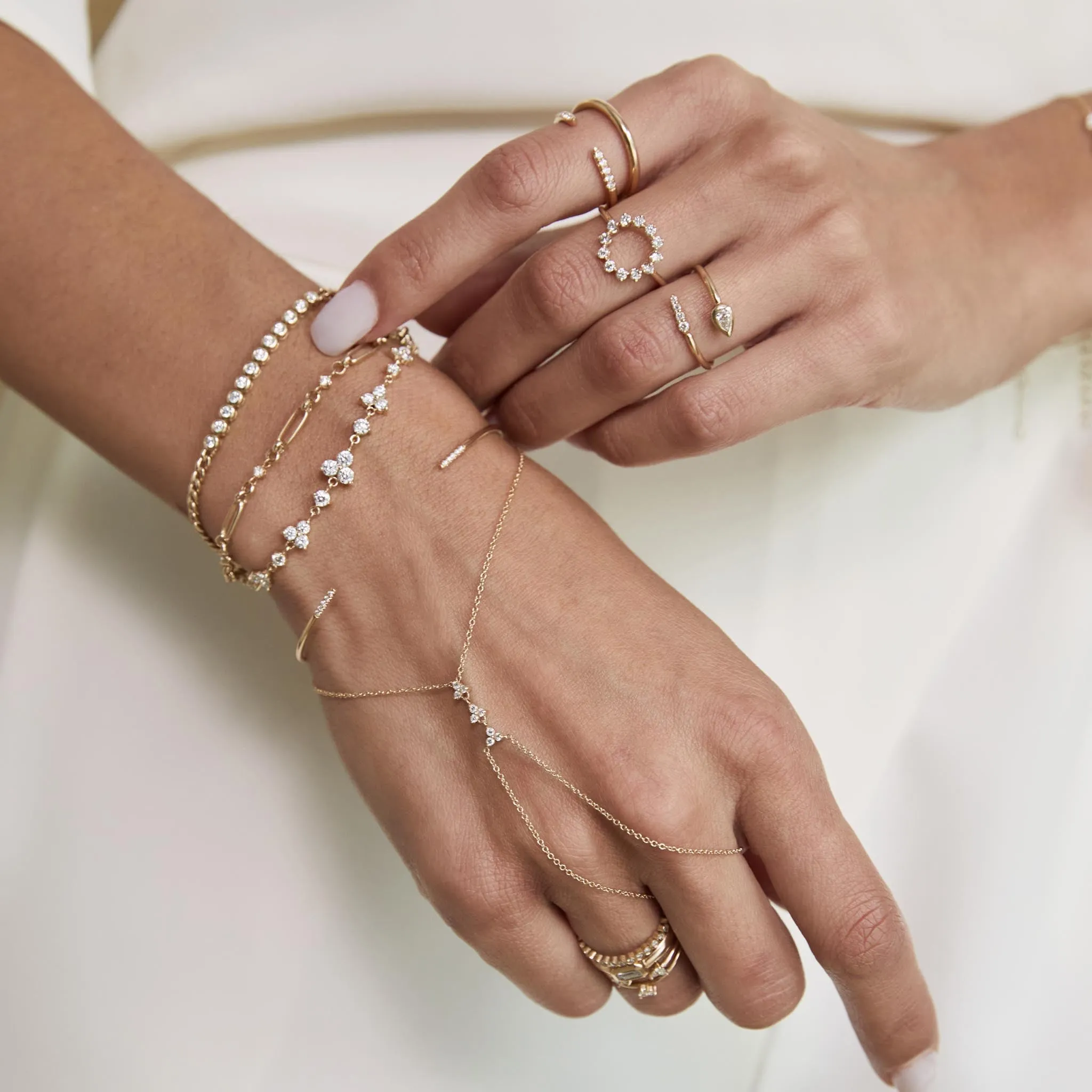14k 3 Small Prong Diamond Trio Hand Chain