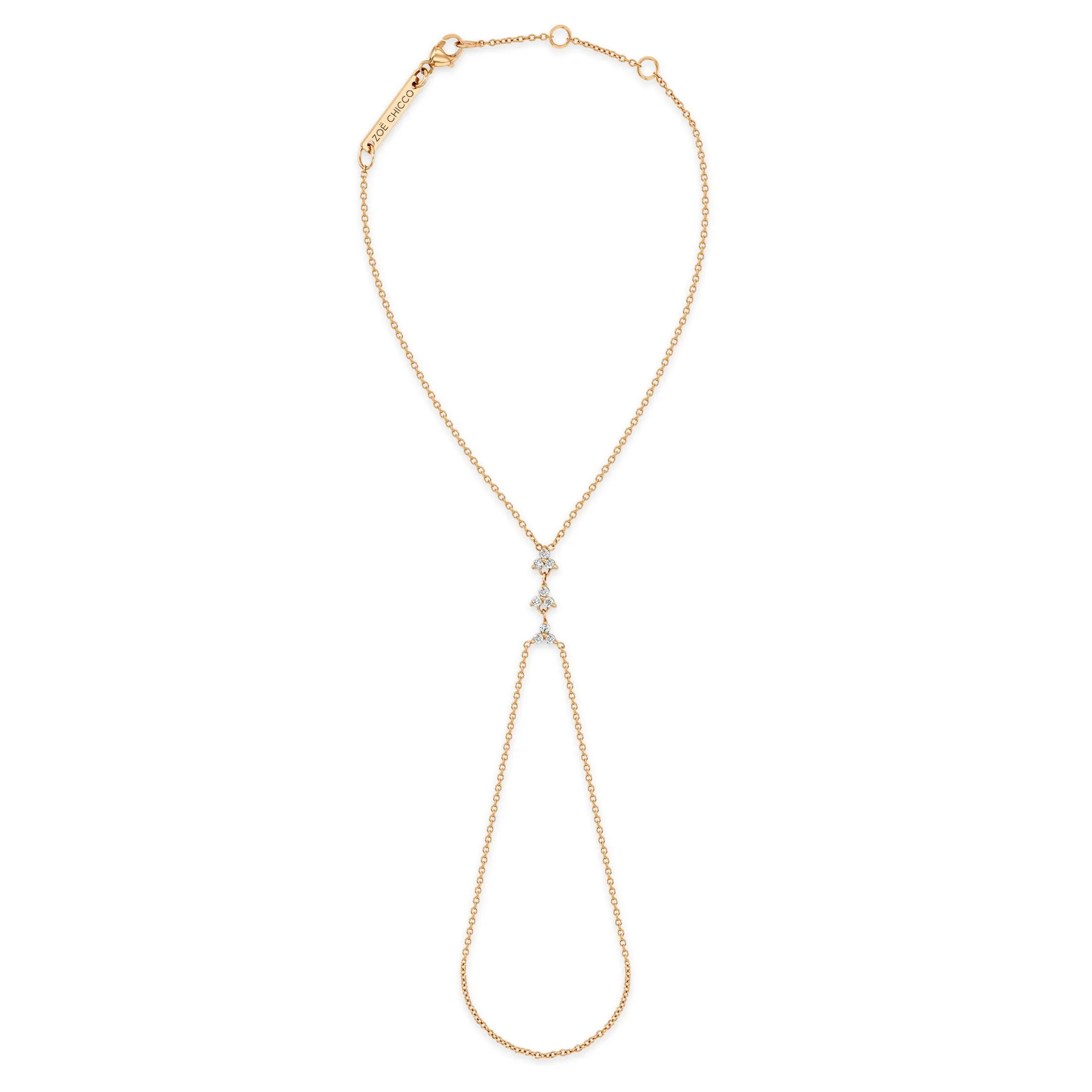 14k 3 Small Prong Diamond Trio Hand Chain