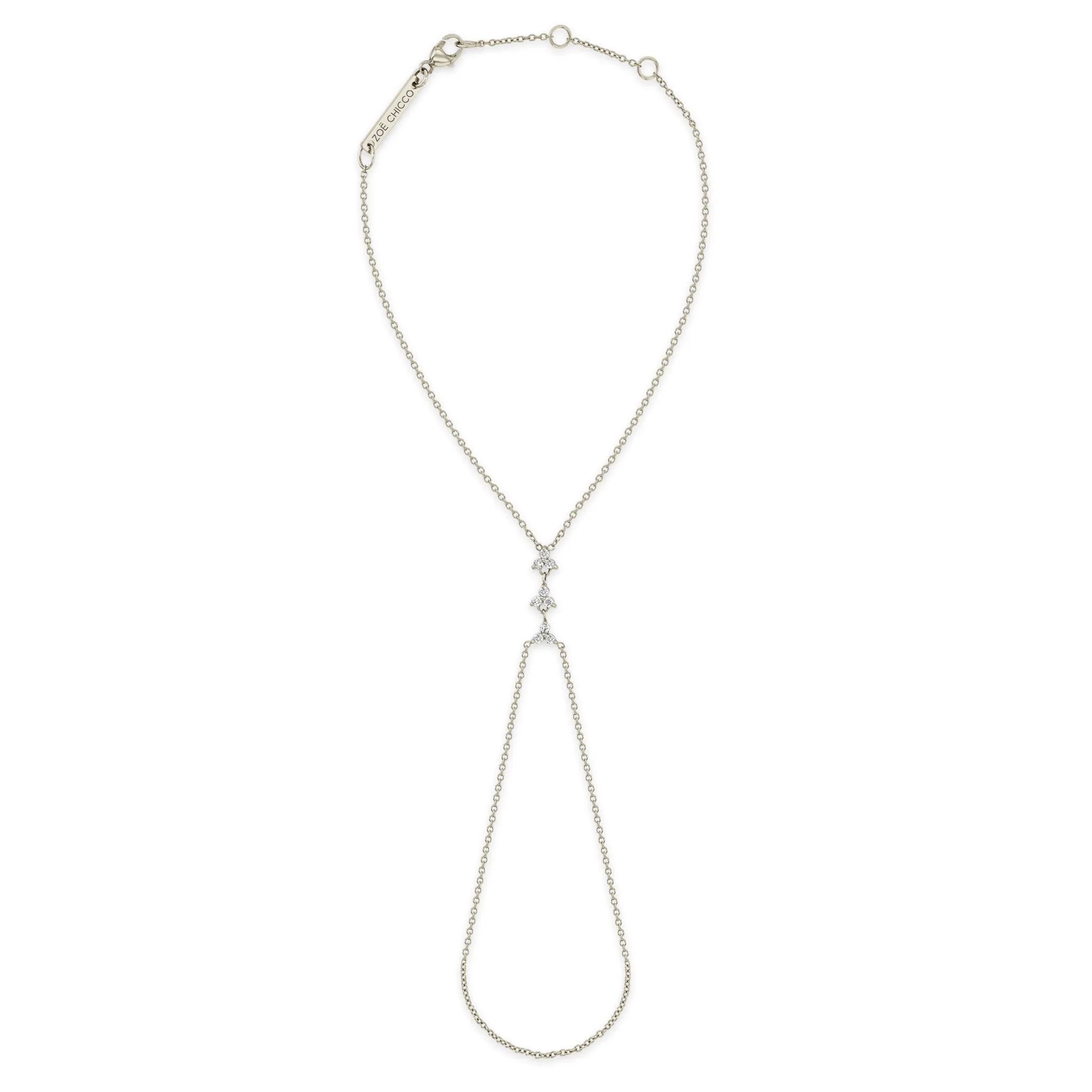 14k 3 Small Prong Diamond Trio Hand Chain