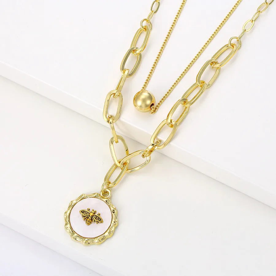 14K Gold Plated Bee Trendy Layered Necklace