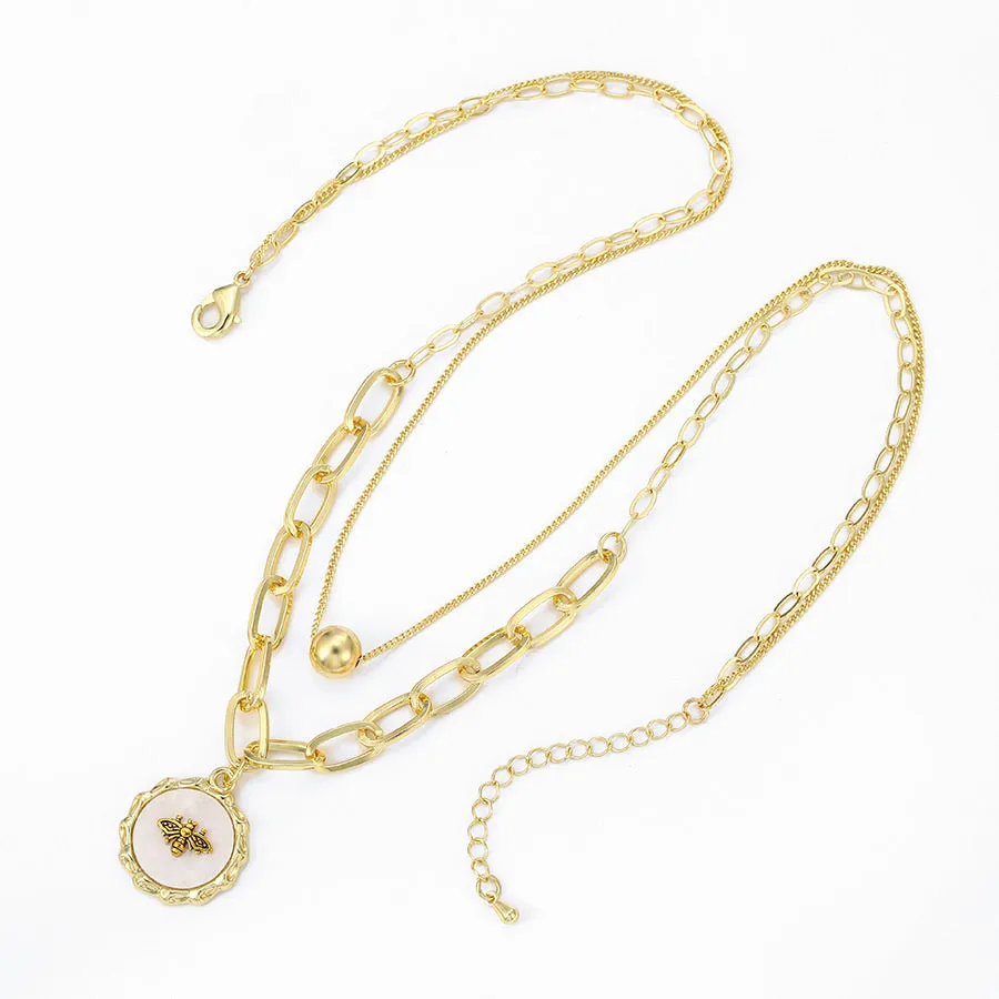 14K Gold Plated Bee Trendy Layered Necklace