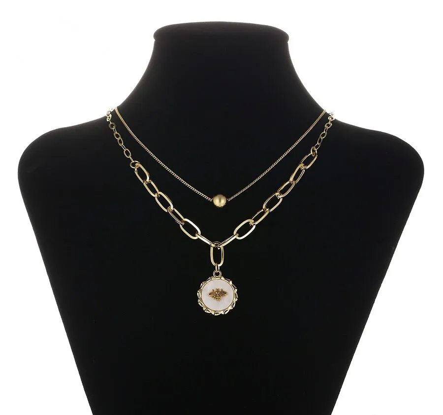 14K Gold Plated Bee Trendy Layered Necklace