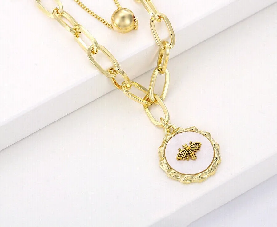 14K Gold Plated Bee Trendy Layered Necklace