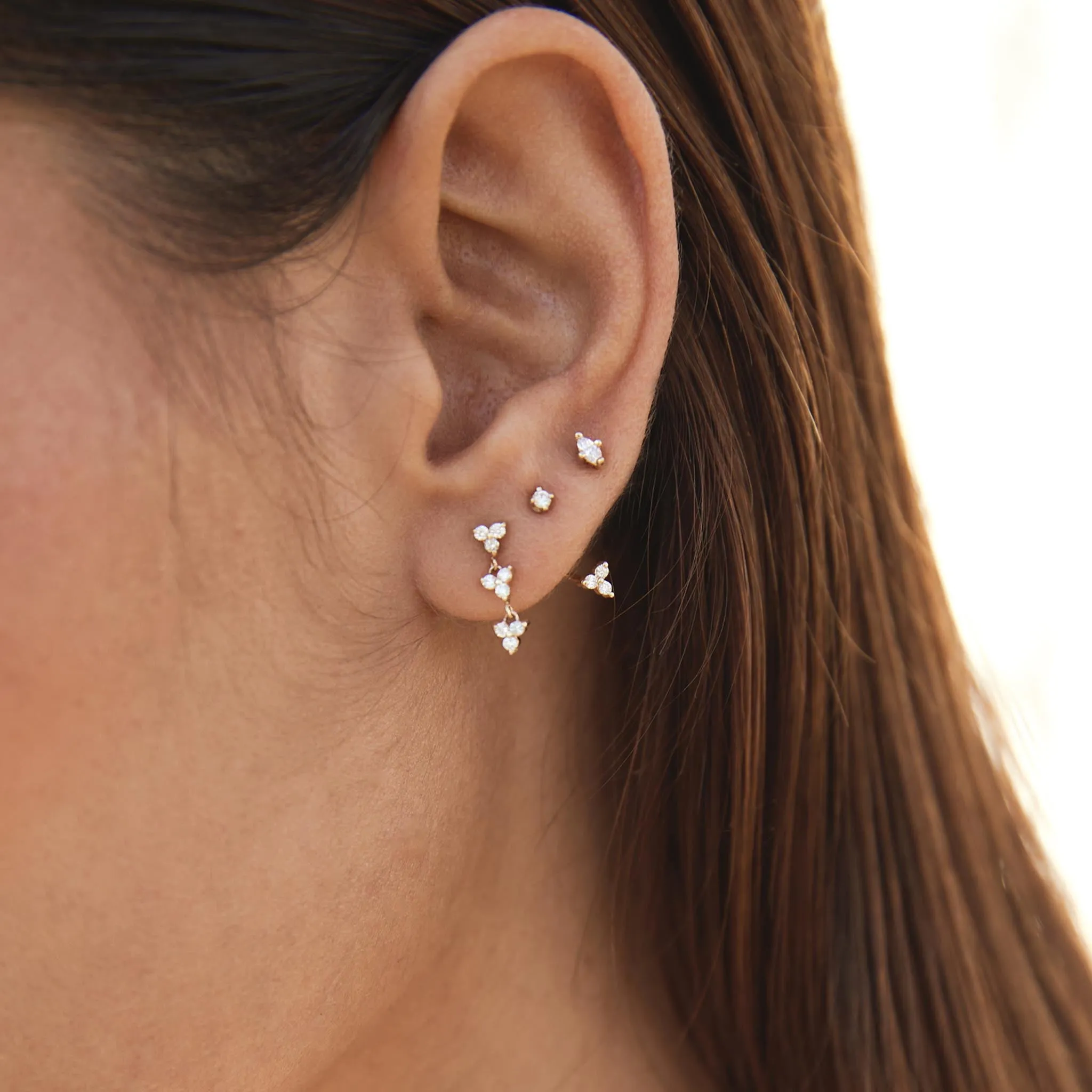 14k Linked Diamond Trio Drop Earrings