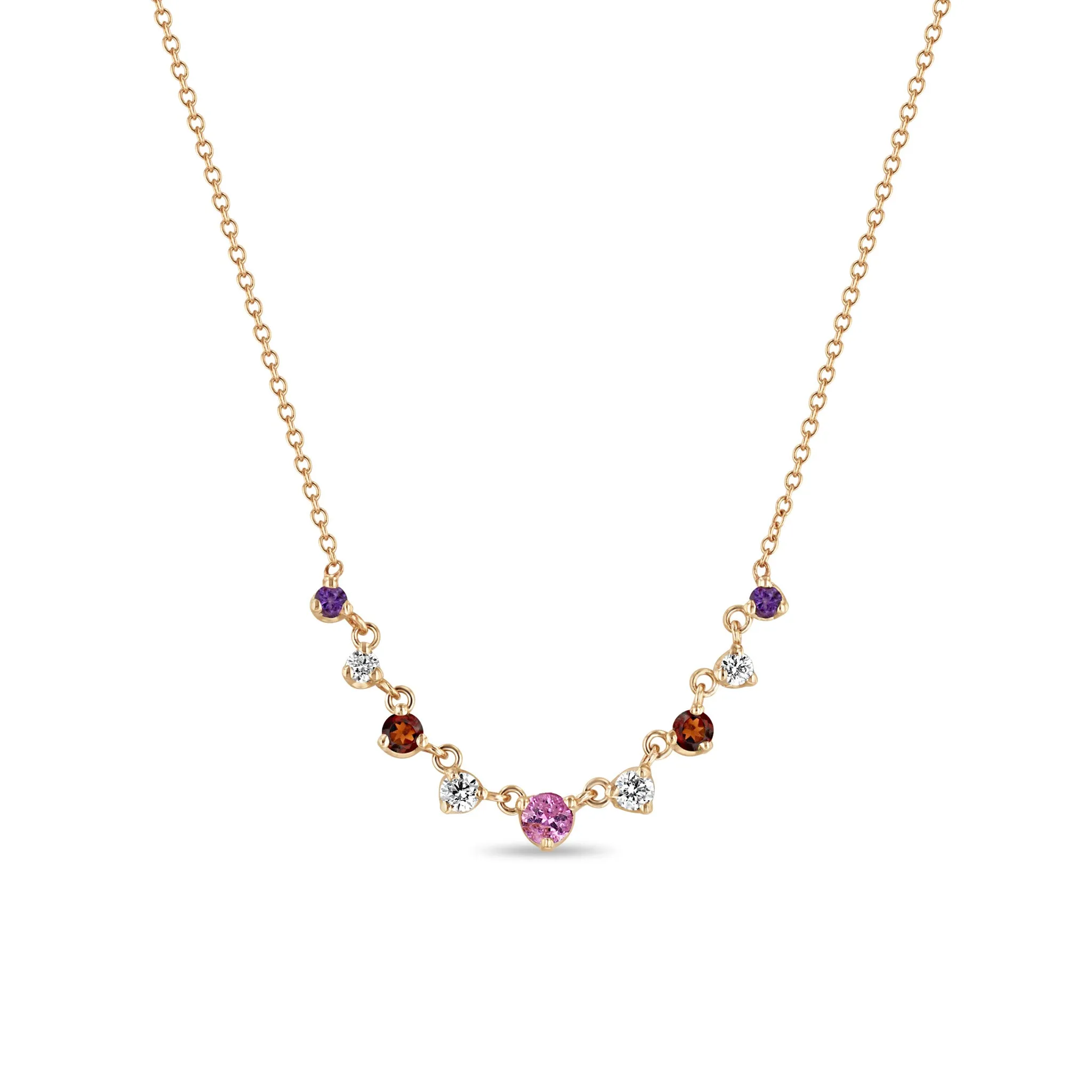 14k Linked Graduated Pink Ombre Gemstone Necklace