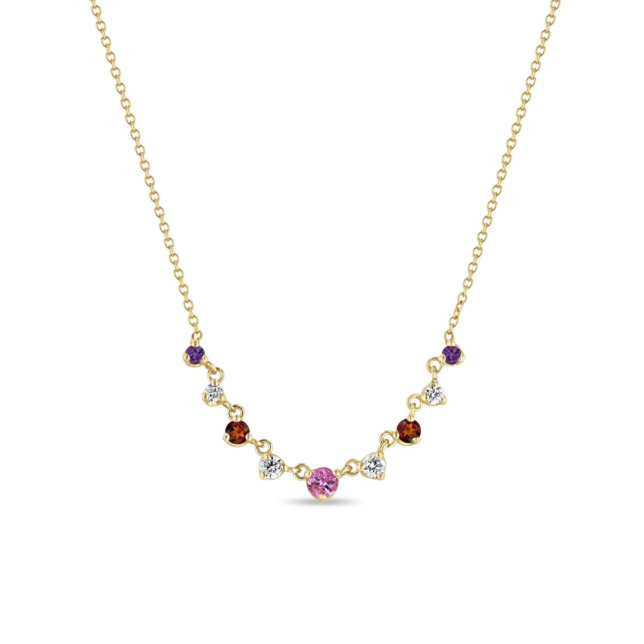 14k Linked Graduated Pink Ombre Gemstone Necklace