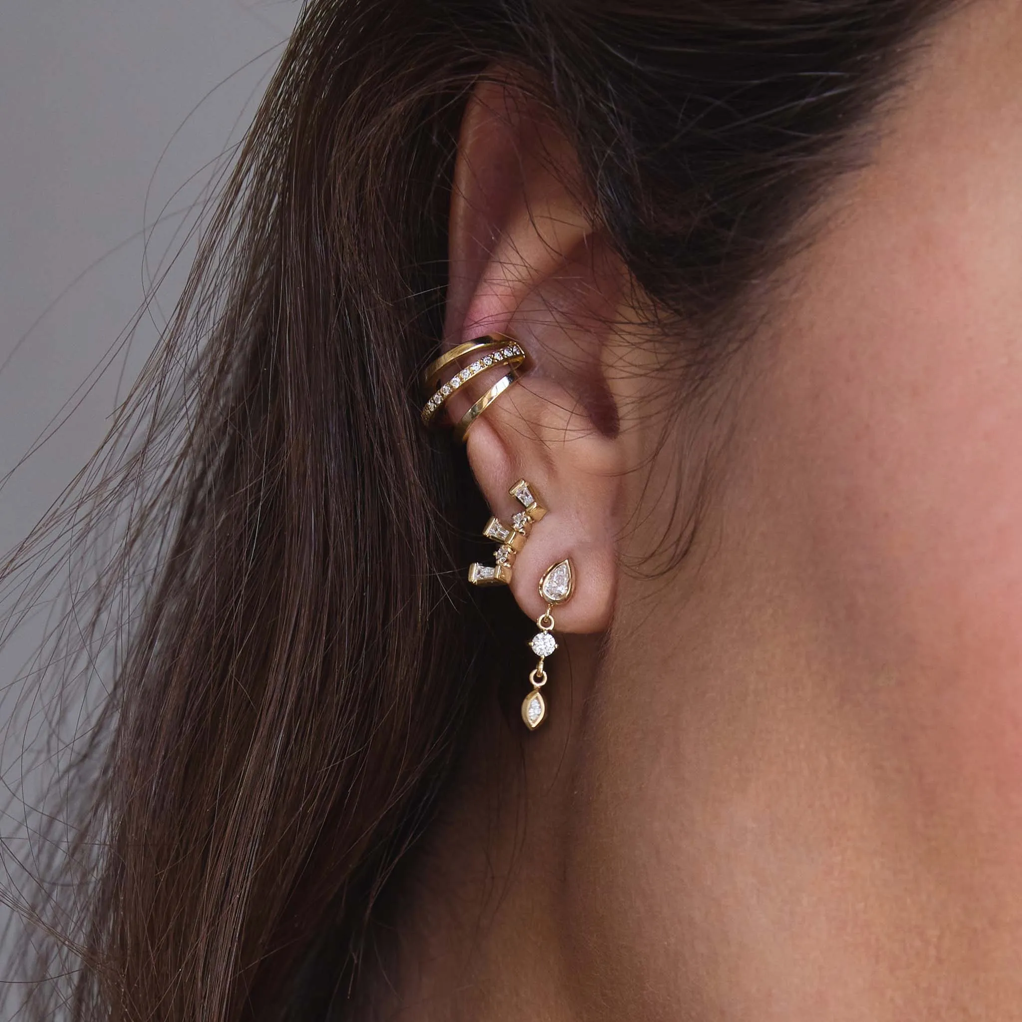 14k Linked Mixed Diamond Drop Earrings