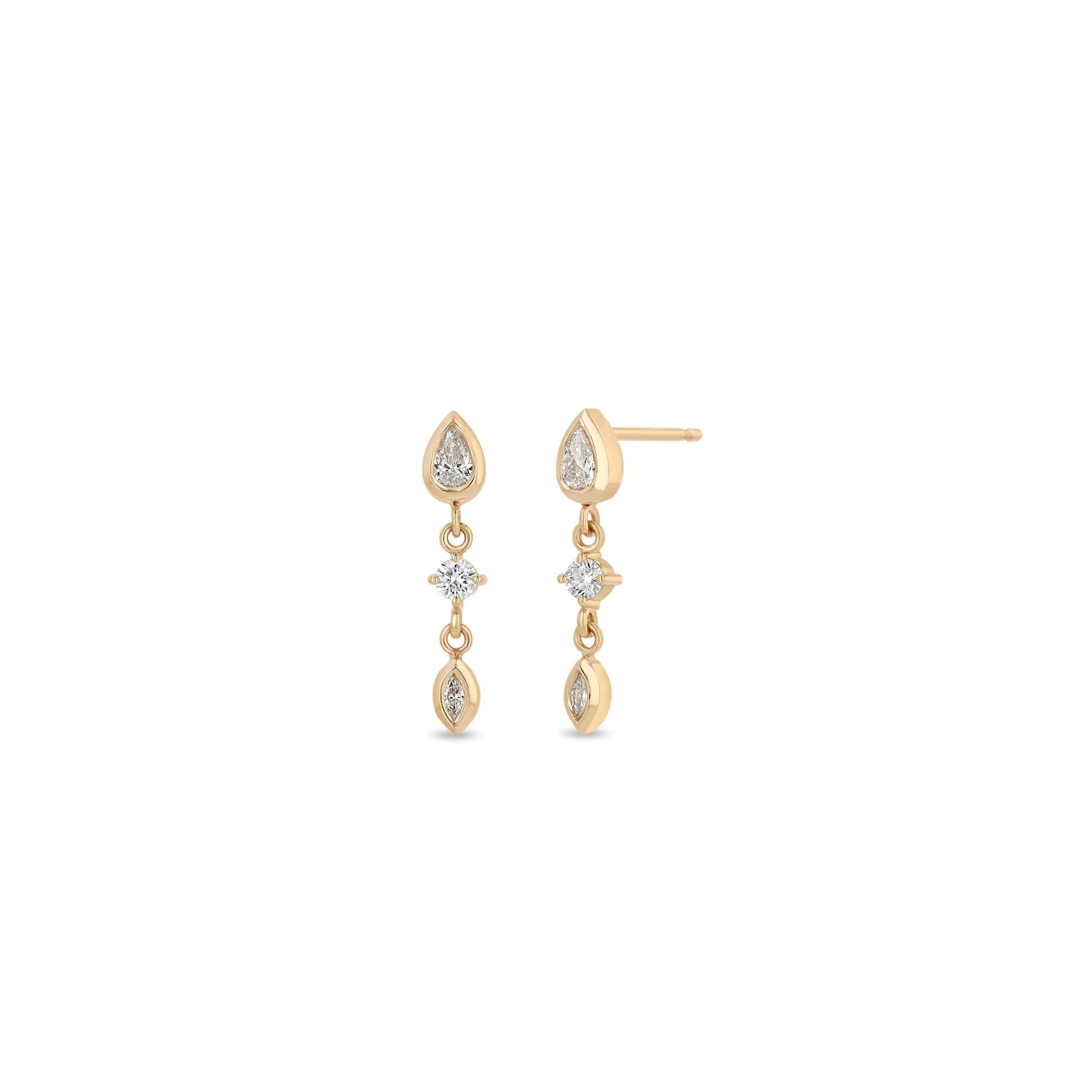 14k Linked Mixed Diamond Drop Earrings