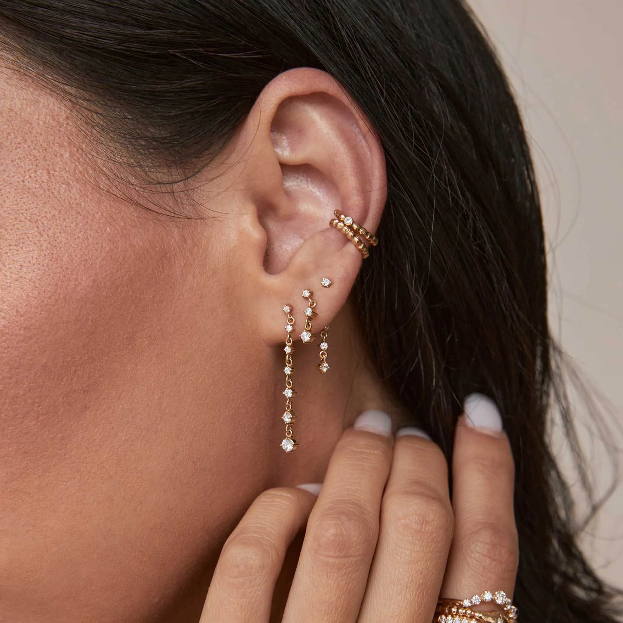 14k Mixed Prong Diamond Double Drop Earrings