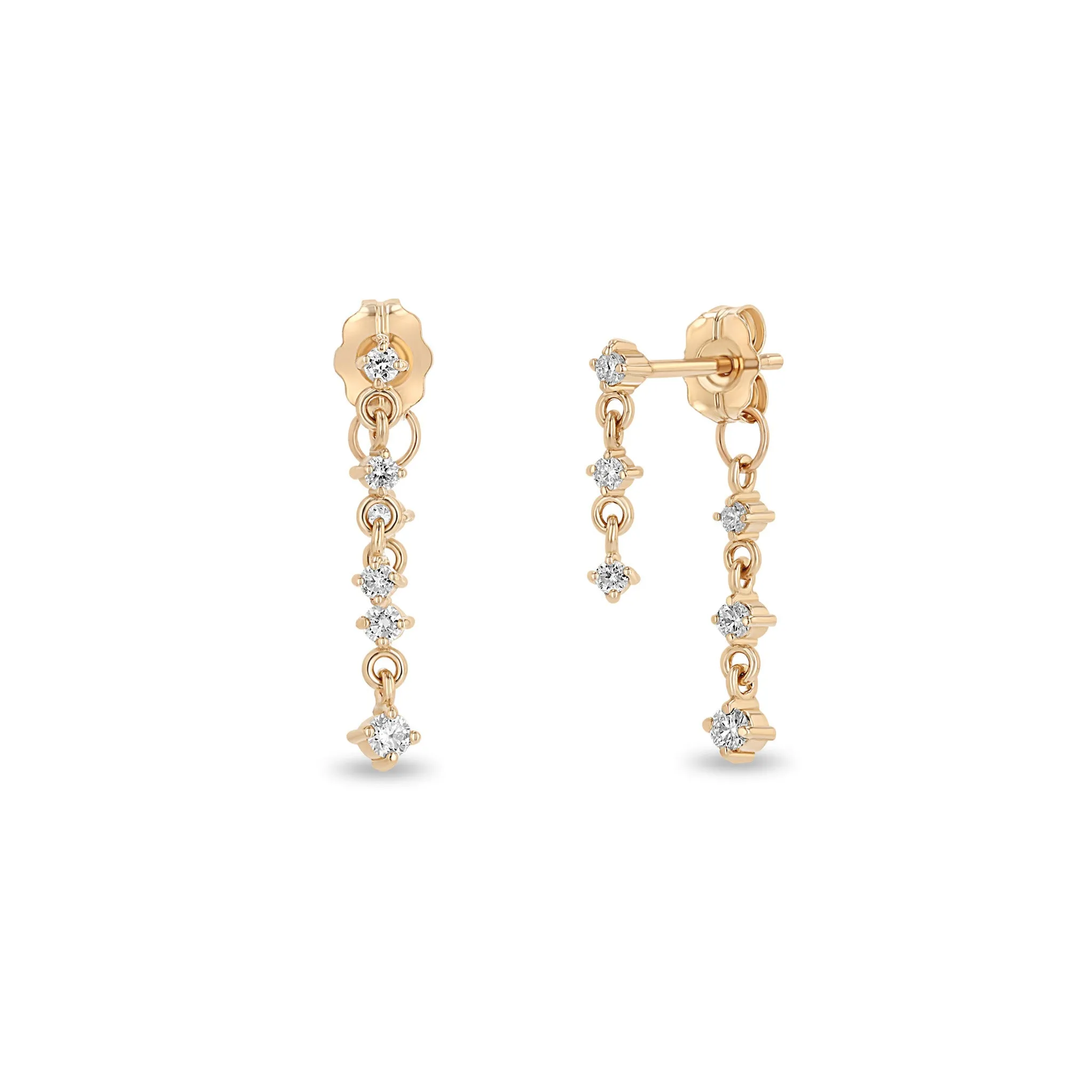 14k Mixed Prong Diamond Double Drop Earrings