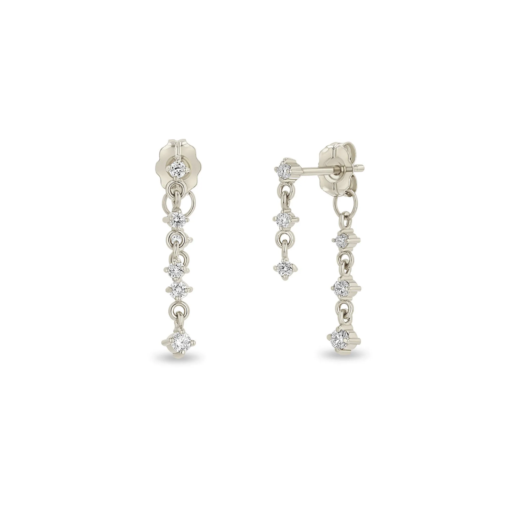 14k Mixed Prong Diamond Double Drop Earrings