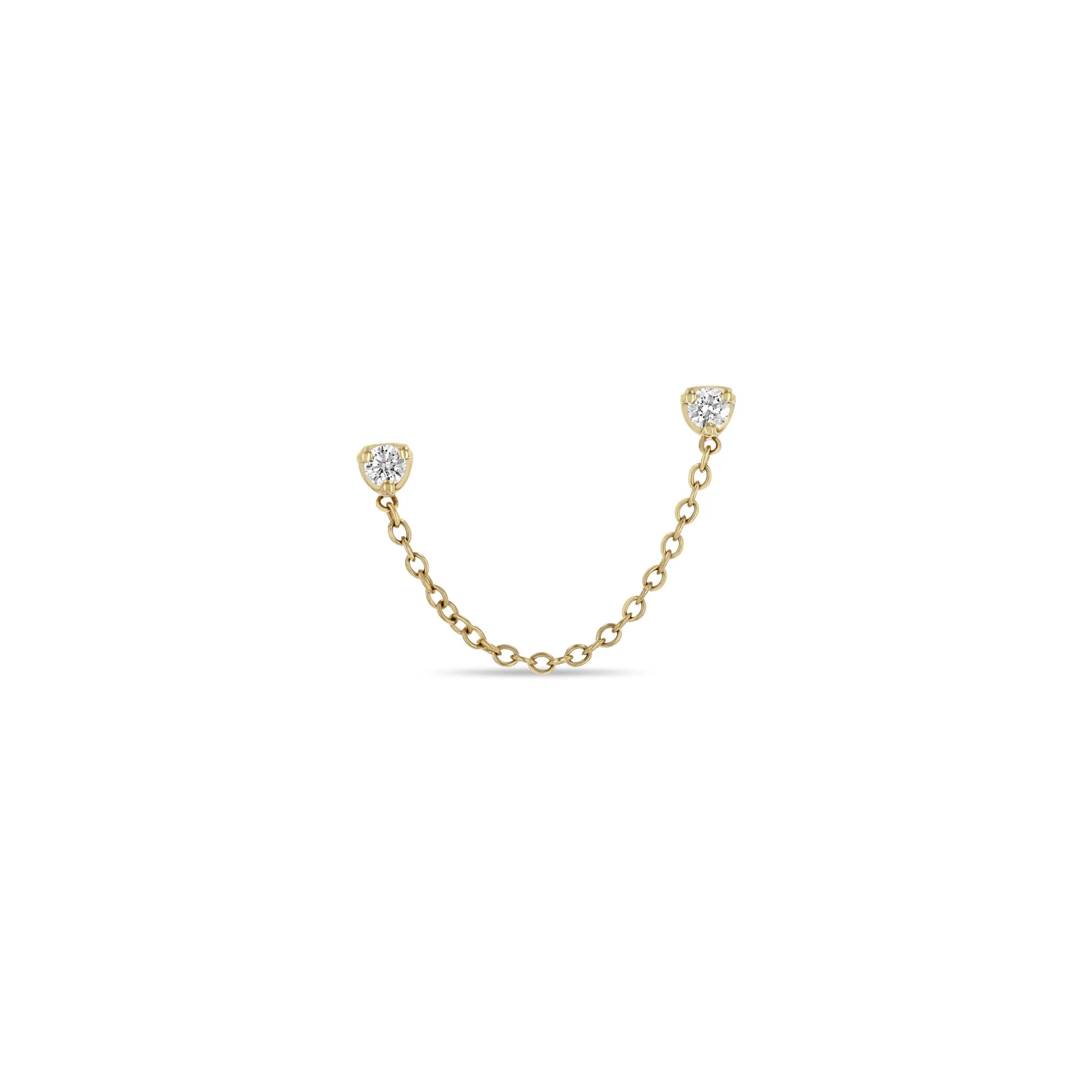 14k Prong Diamond Double Stud Chain Earring