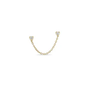 14k Prong Diamond Double Stud Chain Earring