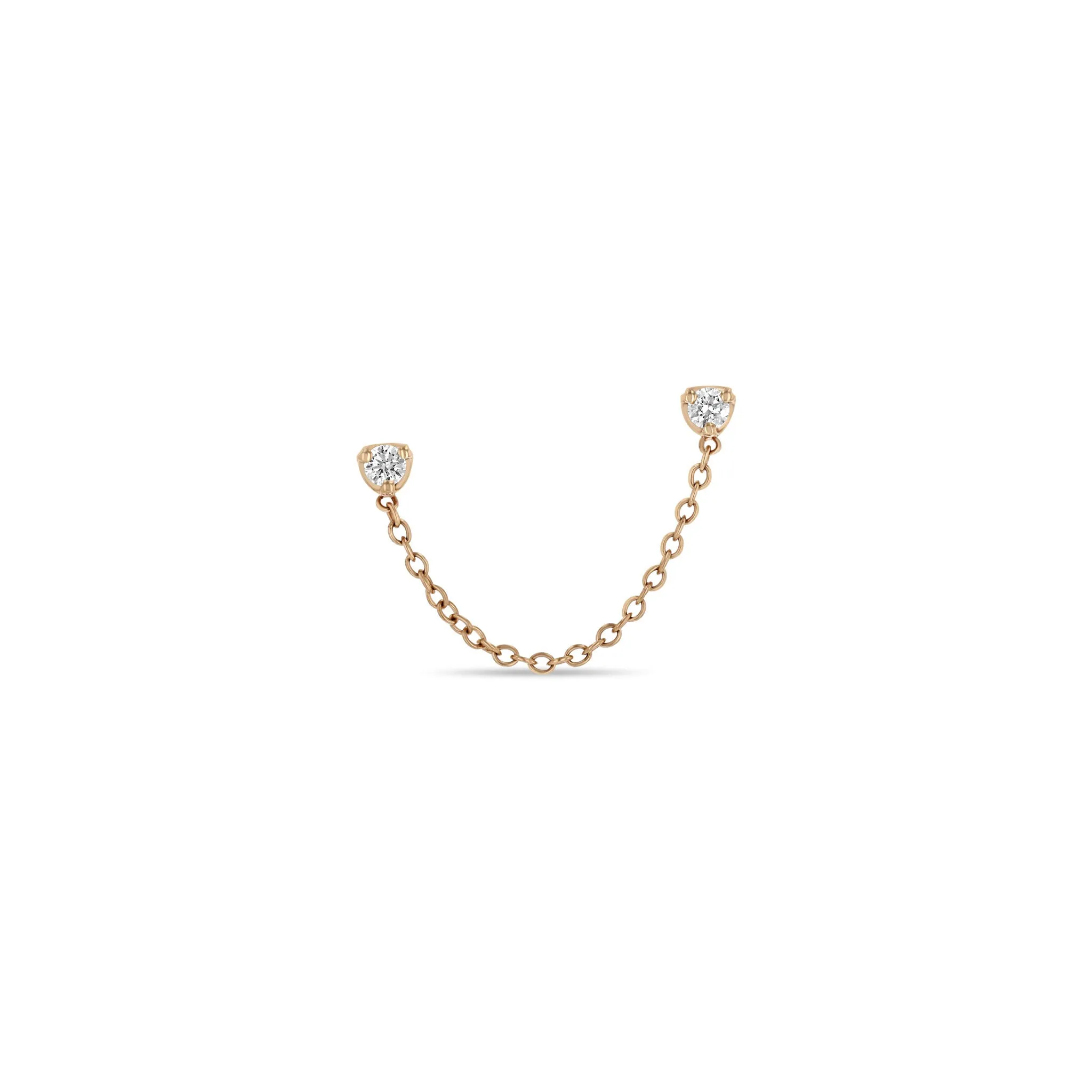 14k Prong Diamond Double Stud Chain Earring