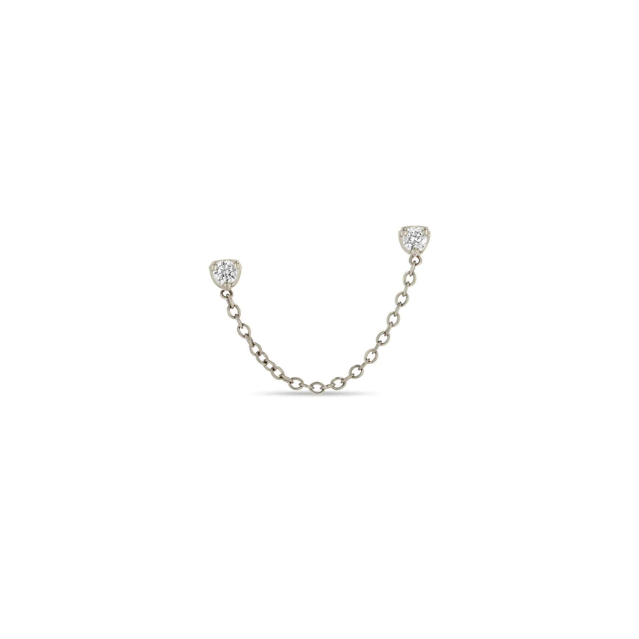 14k Prong Diamond Double Stud Chain Earring
