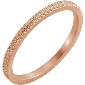14K Rose 1.5mm Beaded Band Size 6.5