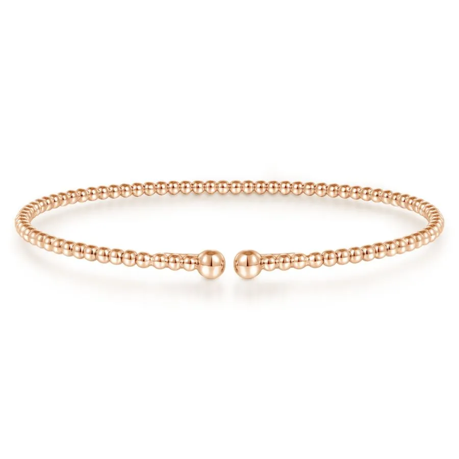 14K Rose Gold Beaded Bujukan Bangle, Sz 6.25