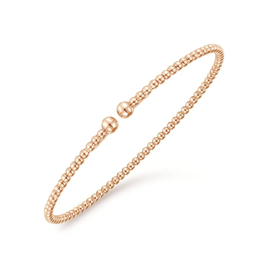 14K Rose Gold Beaded Bujukan Bangle, Sz 6.25