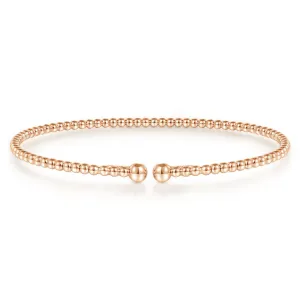 14K Rose Gold Beaded Bujukan Bangle, Sz 6.25