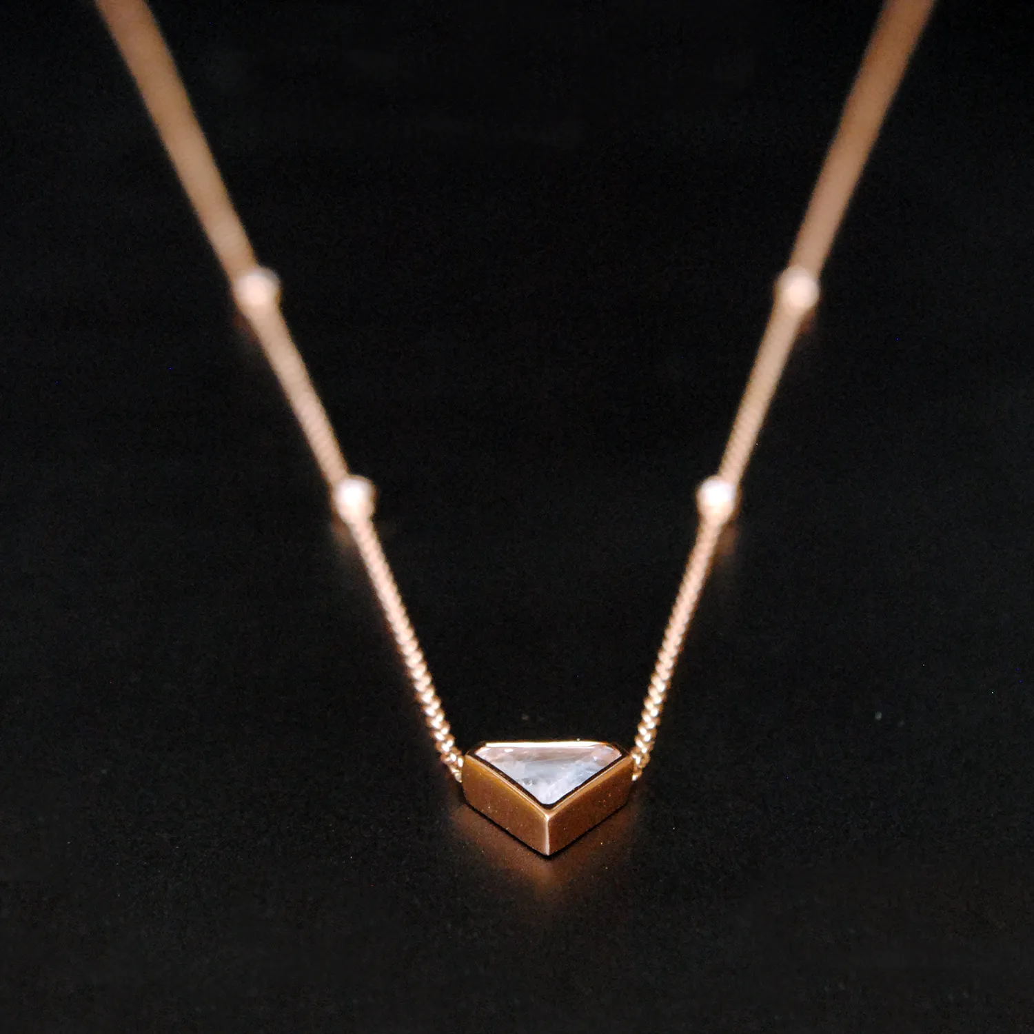 14K Solid Gold Moonstone Diamond Layering Necklace