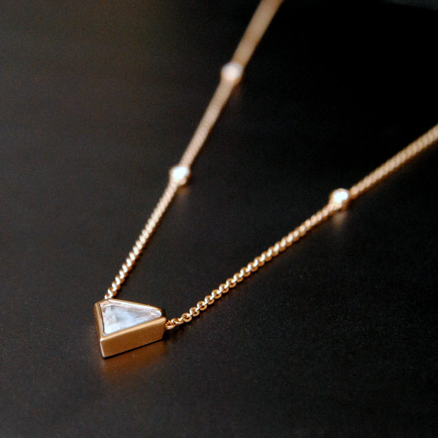 14K Solid Gold Moonstone Diamond Layering Necklace