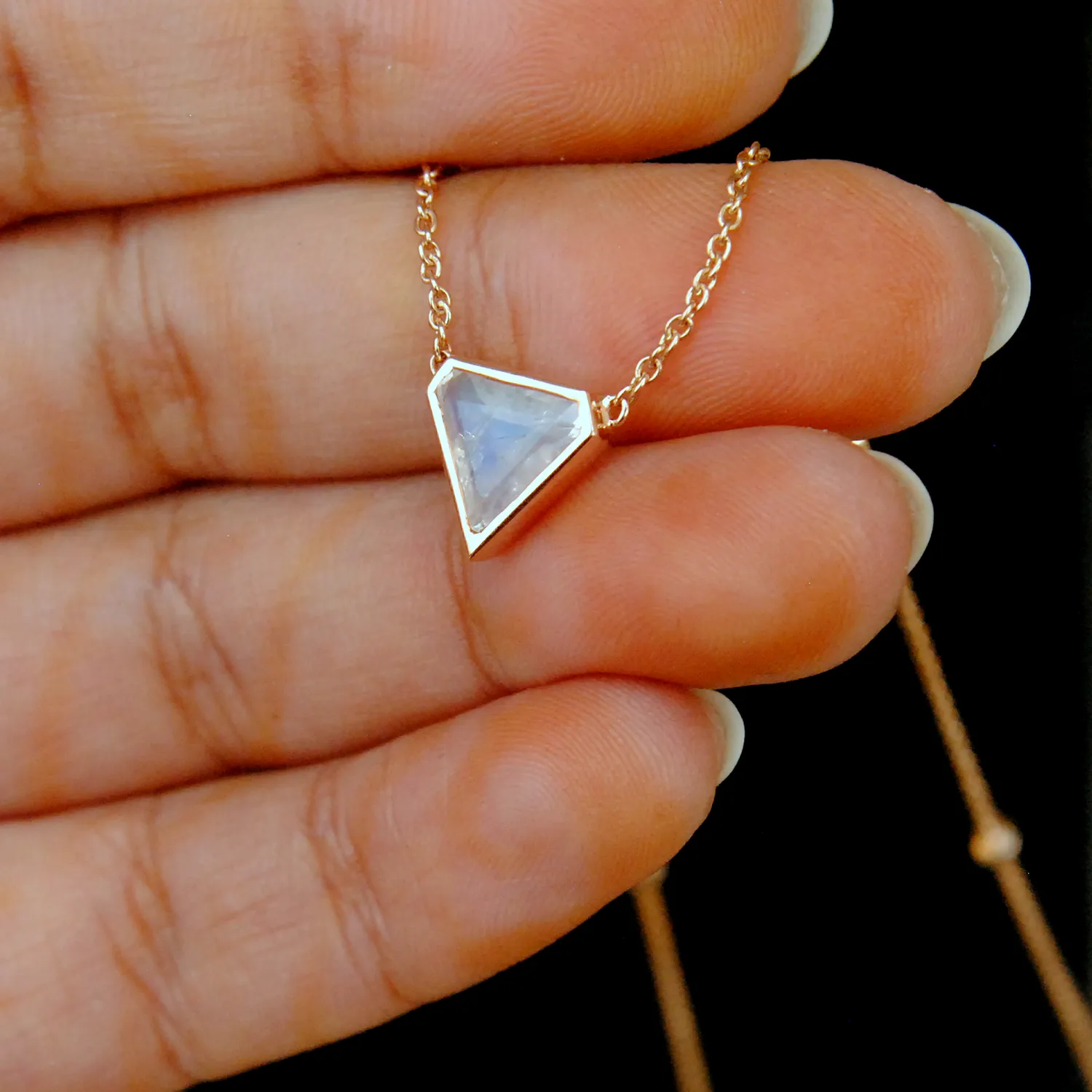 14K Solid Gold Moonstone Diamond Layering Necklace
