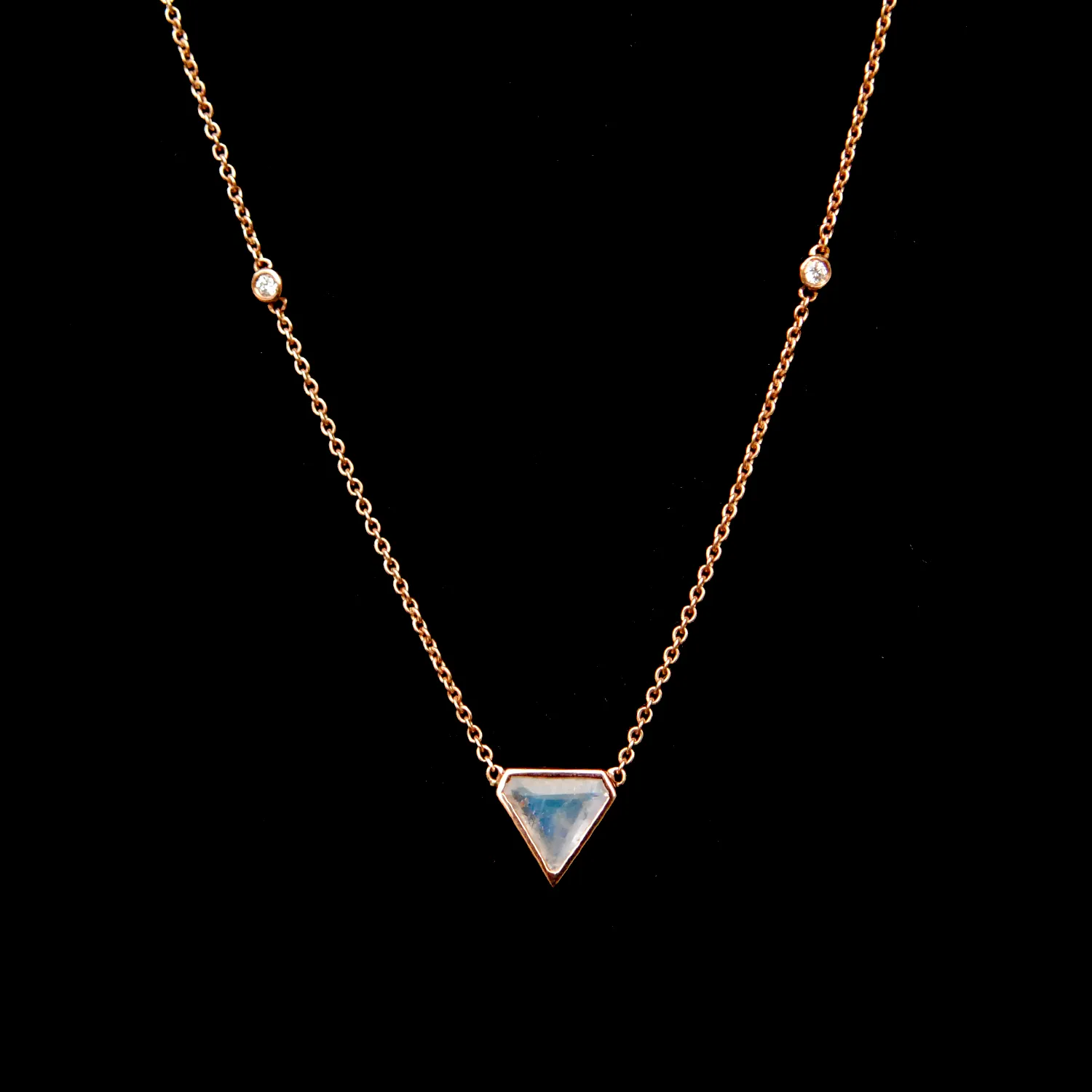 14K Solid Gold Moonstone Diamond Layering Necklace