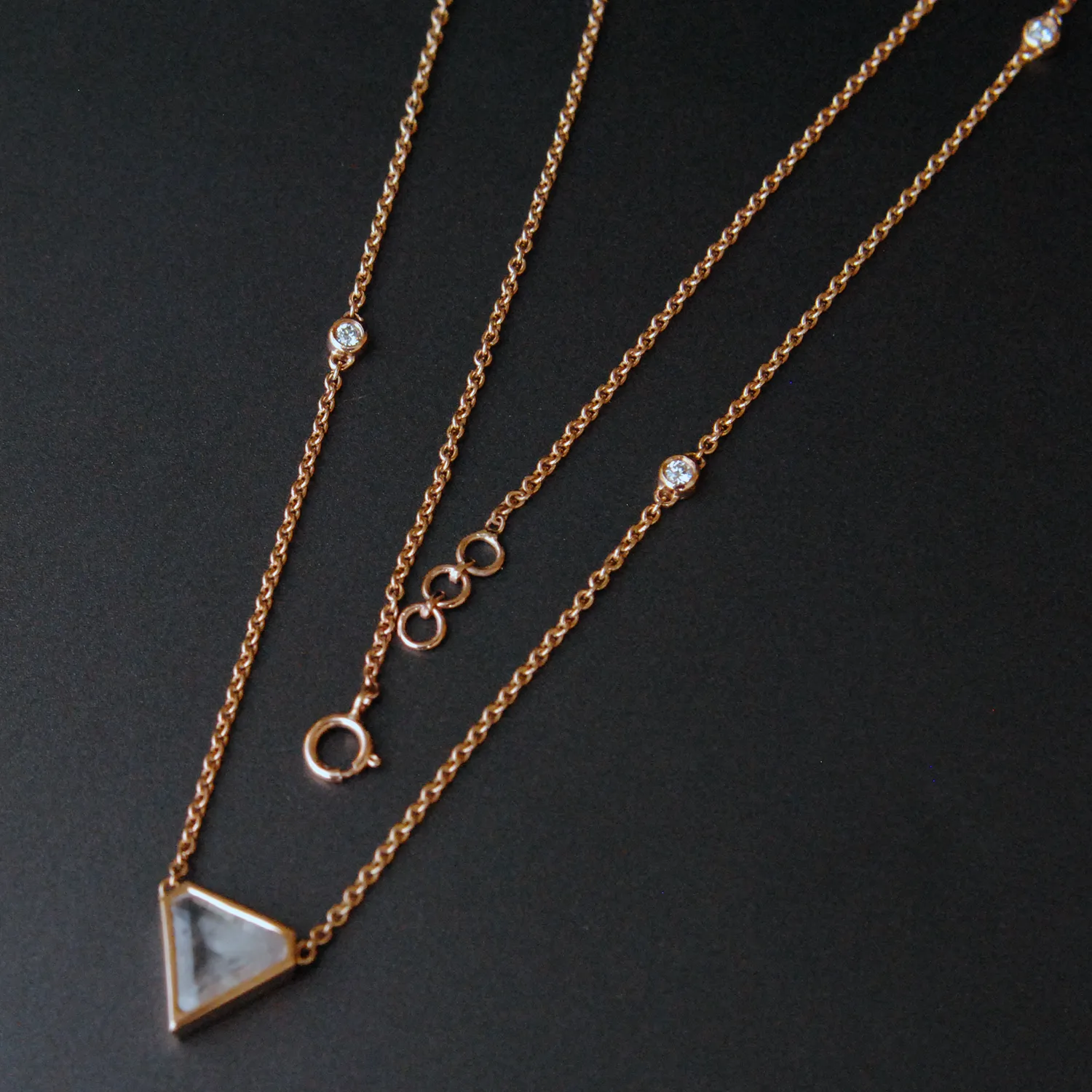 14K Solid Gold Moonstone Diamond Layering Necklace