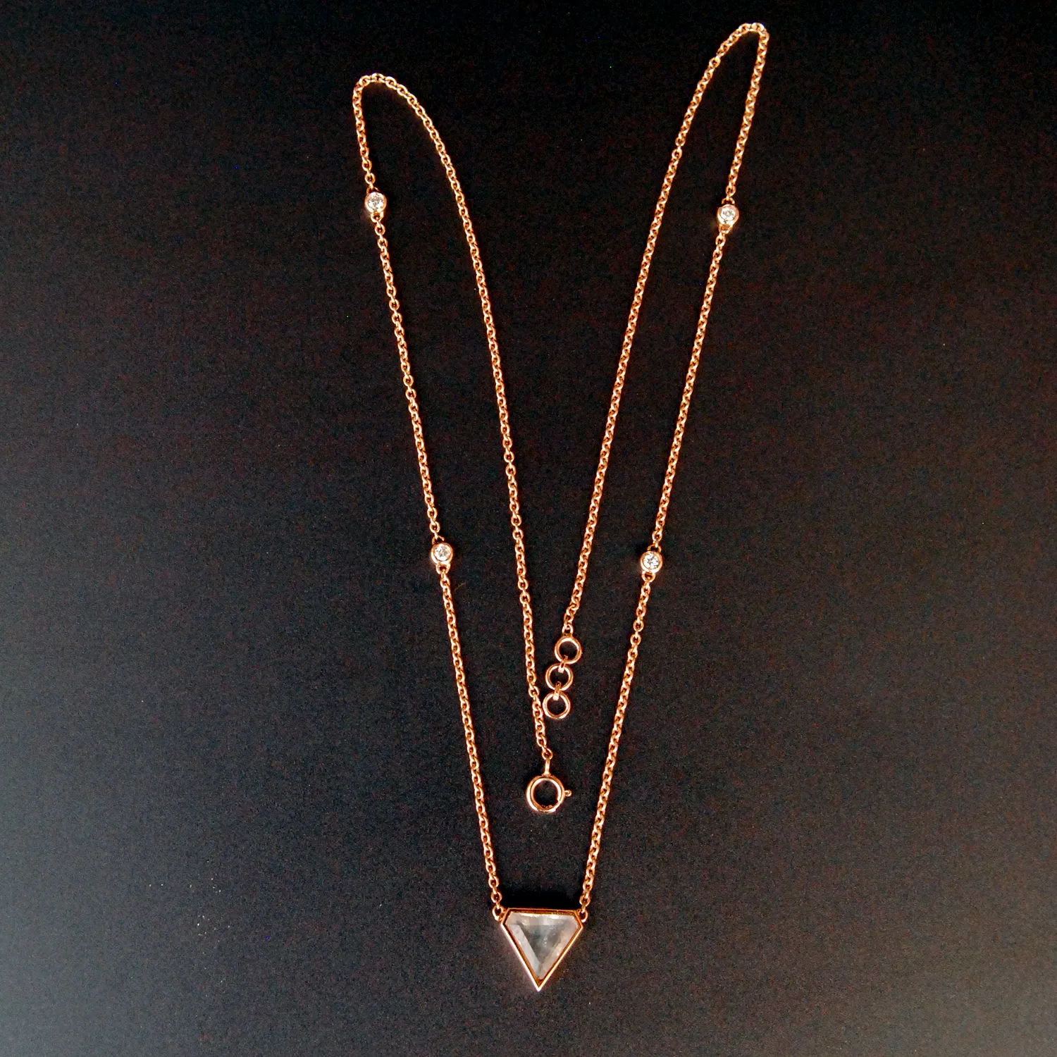 14K Solid Gold Moonstone Diamond Layering Necklace
