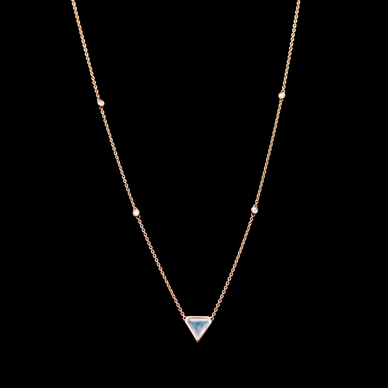 14K Solid Gold Moonstone Diamond Layering Necklace