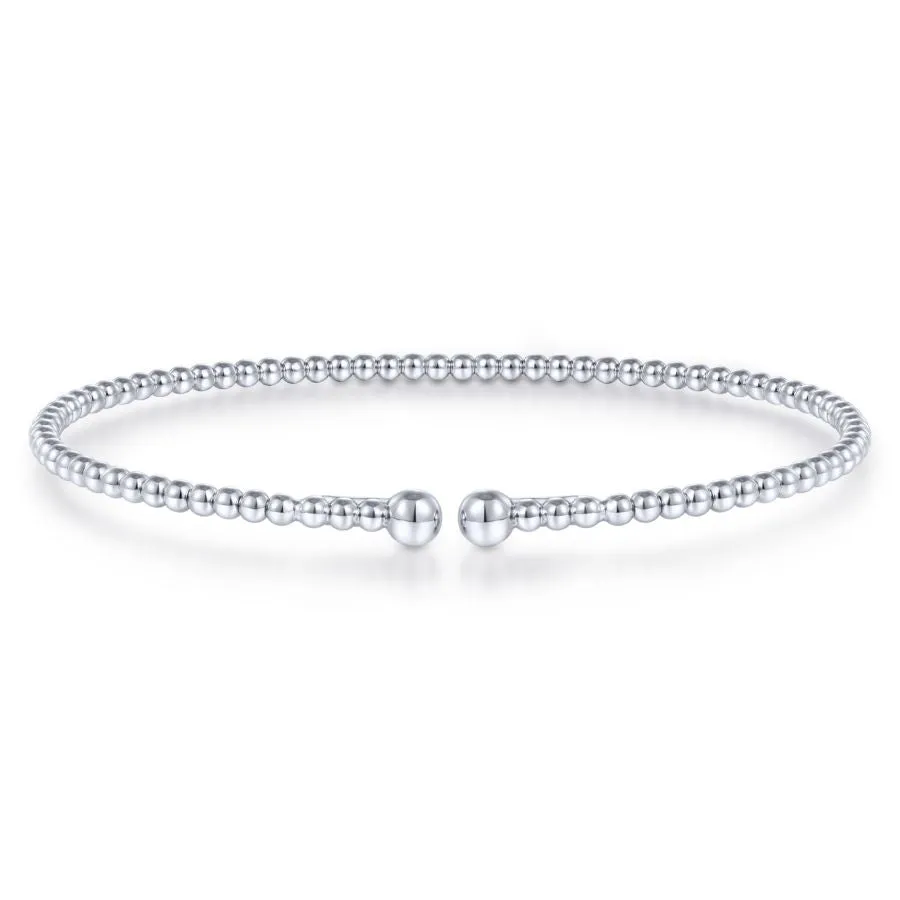14K White Gold Beaded Bujukan Bangle, Size 6.5