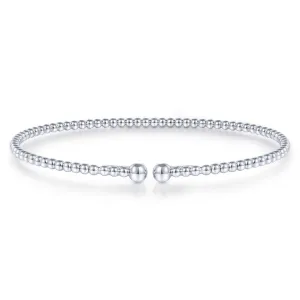 14K White Gold Beaded Bujukan Bangle, Size 6.5