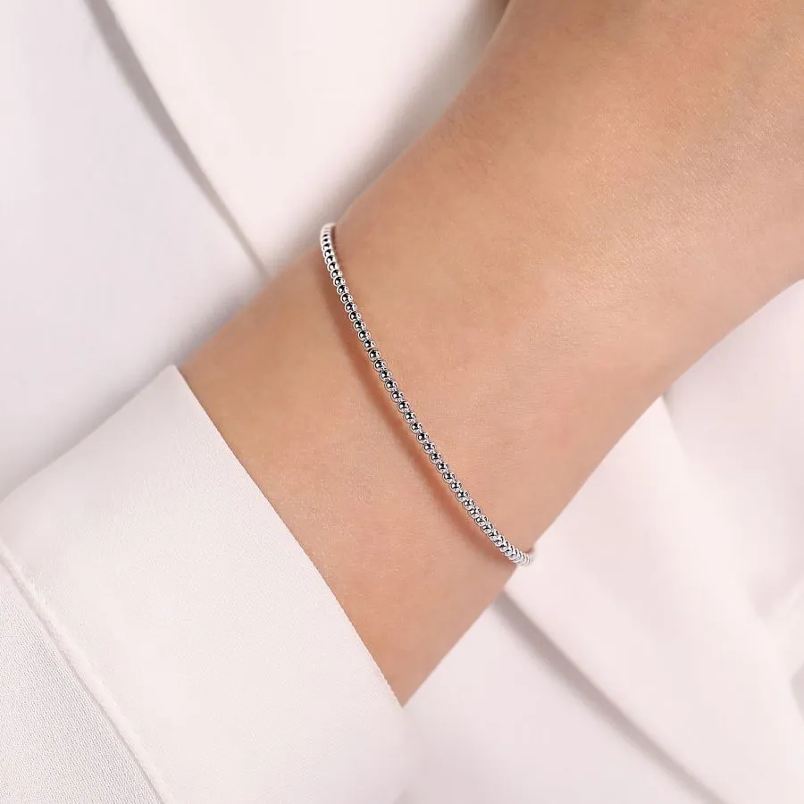 14K White Gold Beaded Bujukan Bangle, Size 6.5